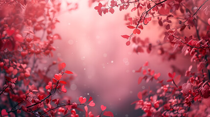 Valentines day background. Tree with red heart shape petals. generative ai 