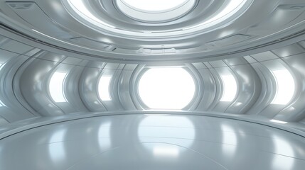 Obraz premium Looking up at a circular, sci-fi corridor with a bright light at the center evokes a sense of exploration
