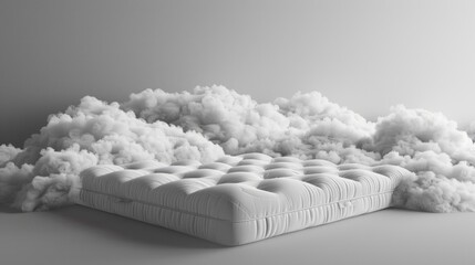 A mattress covered in fluffy white clouds of cotton. - obrazy, fototapety, plakaty