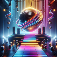 background with disco ball  light, night, design, christmas, color, technology, illustration, motion, bright, party, space, energy, wallpaper, digital, colorful, decoration, glow, art,Ai generated 