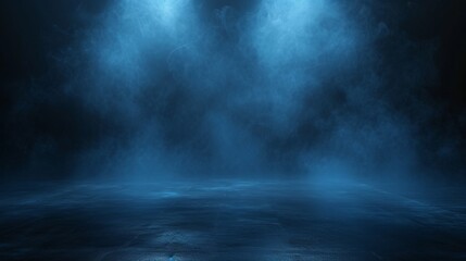 Captivating image of mysterious blue fog spreading across a dark, empty space, provoking imagination