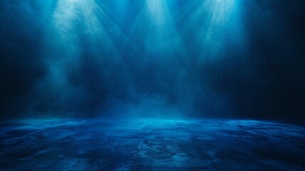 A captivating image expressing deep blue light rays penetrating through darkness, giving a mysterious vibe - obrazy, fototapety, plakaty