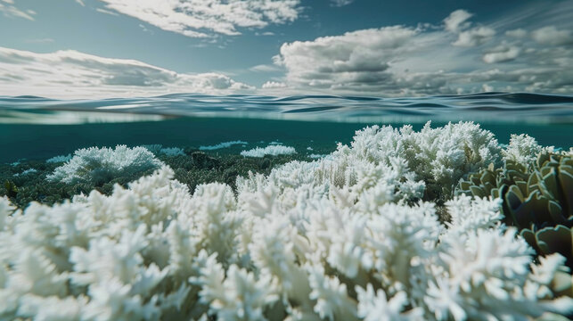 Coral Reef Bleaching Aerial Perspective., news, illustration, image, article, newspaper