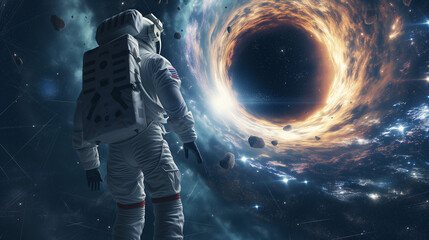 Astronauts And Black Hole, Space concept - Generative Ai - obrazy, fototapety, plakaty