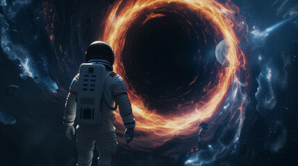 Astronauts And Black Hole, Space concept - Generative Ai
