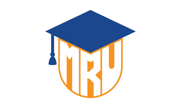 MRU initial letter academic logo design vector template. school college logo, university logo, graduation cap logo, institute logo, educational logo, library logo, teaching logo, book shop, varsity	

