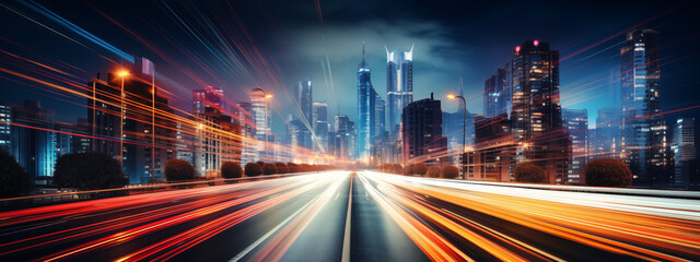 Fototapeta na wymiar City Lights Speeding on Urban Highway