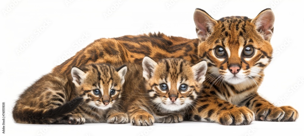 Poster fishing cat and kitten portrait with object, abundant text space for versatile usage