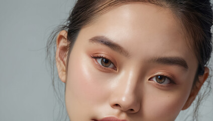 Fototapeta premium face of a beautiful Asian girl close-up, clear skin