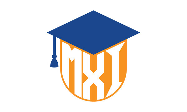 MXI initial letter academic logo design vector template. school college logo, university logo, graduation cap logo, institute logo, educational logo, library logo, teaching logo, book shop, varsity	

