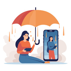 Woman holds umbrella over her distraught friend fro