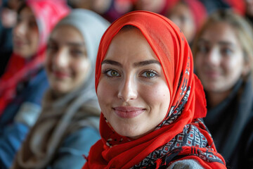 Confident young woman in a vibrant headscarf. Generative AI image