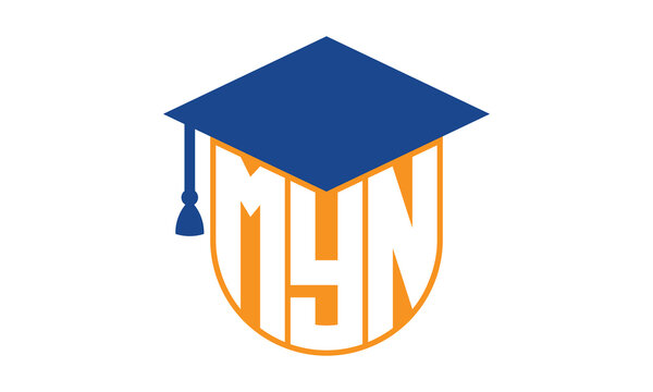 MYN initial letter academic logo design vector template. school college logo, university logo, graduation cap logo, institute logo, educational logo, library logo, teaching logo, book shop, varsity	
