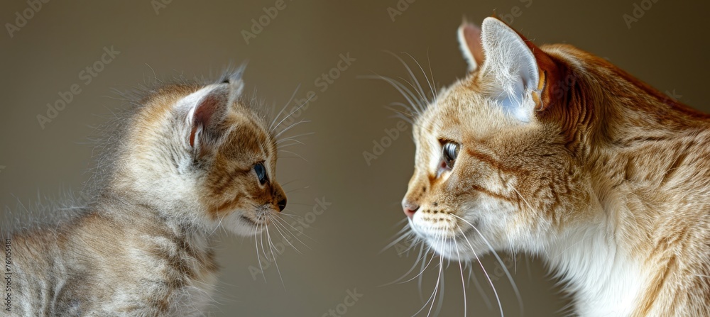 Poster african golden cat and kitten portrait with empty space for text, object on right side
