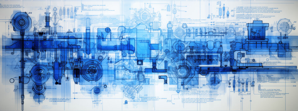 Blue Mechanical Engineering Drawings