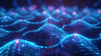 Network blue shape with connected lines and glow spheres. Modern technology background. Seamless loop 3D render smooth animation. Generative AI - obrazy, fototapety, plakaty