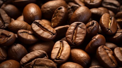 This high-resolution image captures the essence of freshly roasted coffee beans, with a focus on their texture and rich color - Powered by Adobe