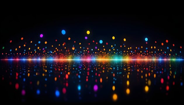 Colorful light dots in the darkness, reflections on a smooth surface