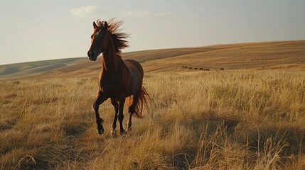The horse bursts into a gallop, its mane flying in the wind - obrazy, fototapety, plakaty