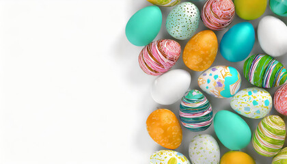 Happy Easter Egg Symphony: Pastel Colors on White Background, Seamless Easter Pattern: Colorful Easter Eggs on White Background