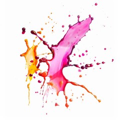 Dynamic splash of pink and orange paint, creating an energetic and joyful abstract expression on white.