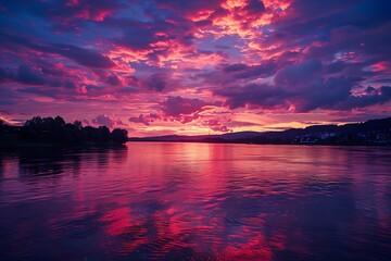 beautiful sky after sunset on the river