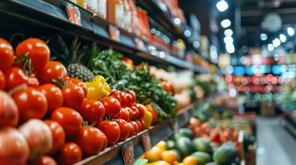 A grocery store with produce section filled with many different fruits and vegetables, AI
