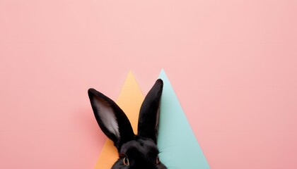 Black bunny's head on a pink background. Easter banner - obrazy, fototapety, plakaty