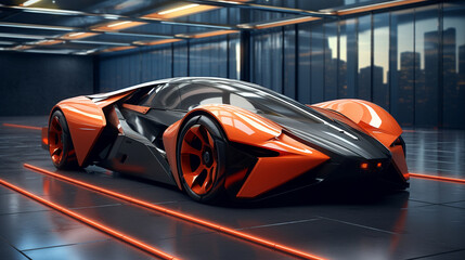 Design a 3D concept of an electric sports car with emphasis on speed and innovative technology