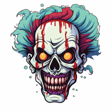 Zombie clown head. Vector clip art illustration wit