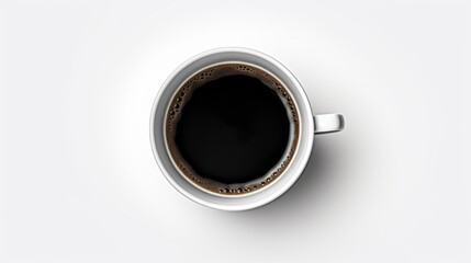 A simple yet striking top-down perspective of a full coffee cup, surrounded by vast white space for a minimalist vibe