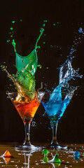 Copos de Martini Coloridos com Líquido Salpicando