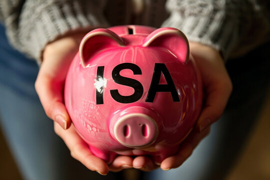 An ISA piggy bank money box. Individual savings account