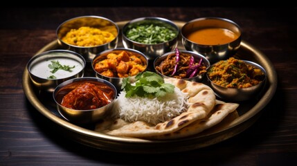 This vibrant collection of Indian culinary delicacies invites the viewer to explore the rich flavors and intricate spices typical of Indian cooking