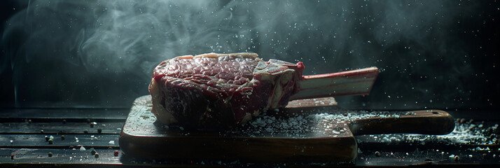 Grilled Perfection  Meat Steaks Served on a Wooden Board - obrazy, fototapety, plakaty