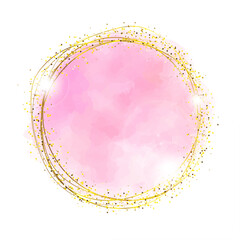 Pink Gold Feminine Brush Circle Sparkle Logo Template Vector