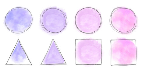 Set of Watercolor Geometric Shapes of Circle, Rectangle and Triangle