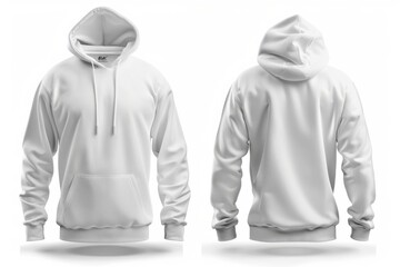 Men's white blank hoodie template,from two sides, for your design mockup for print, isolated on...