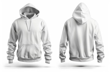 Men's white blank hoodie template,from two sides, for your design mockup for print, isolated on...