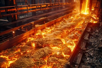 Industrial Foundry Working with Hot Molten Metal, Manufacturing Process in Steel Mill, Heavy Industry