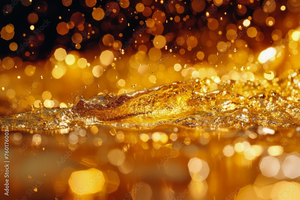 Aufkleber golden glitter sparkling background with shimmering waves and bokeh lights