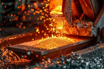 High-Temperature Liquid Metal Pouring from Industrial Furnace at Steel Mill