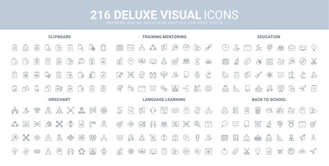 Foreign language learning, org chart line icons set. Online education and skill development, notes on clipboard, confirmation or reject to document thin black outline symbols vector illustration