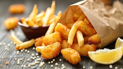 Crispy fried fish and golden chips food photography isolated for stunning presentation