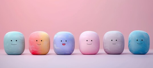 Vibrant 3d emoji collection in pastel hues  expressive emotions on solid background