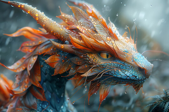 A whimsical and enchanting image featuring a magical creature from a fairy-tale world, a small and mystical dragon.