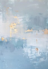 Simple abstract painting, light blue, grey, white and gold colors