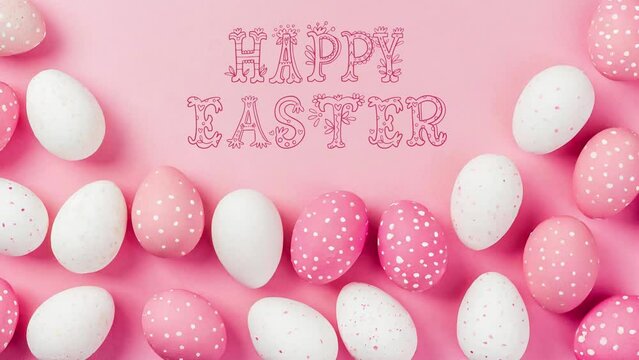  Happy Easter 4K Video Easter Egg Symphony: Pastel Pinks and Whites on a Soft Pink Background, Seamless Easter Pattern: Pink and White Eggs on Pink Background