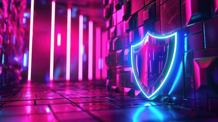 A digital artwork depicting a cybersecurity shield radiating a sense of sophistication and intelligence - obrazy, fototapety, plakaty