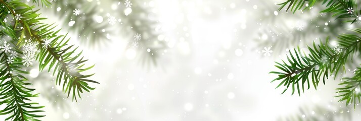Fototapeta na wymiar Festive christmas background with spruce branches, snowflakes frame, and text space